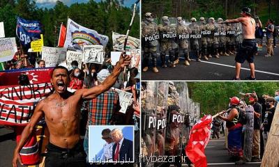 رویارویی سرخپوستان آمریكا با گارد ملی از روی زمین های دزدیده شده بروید